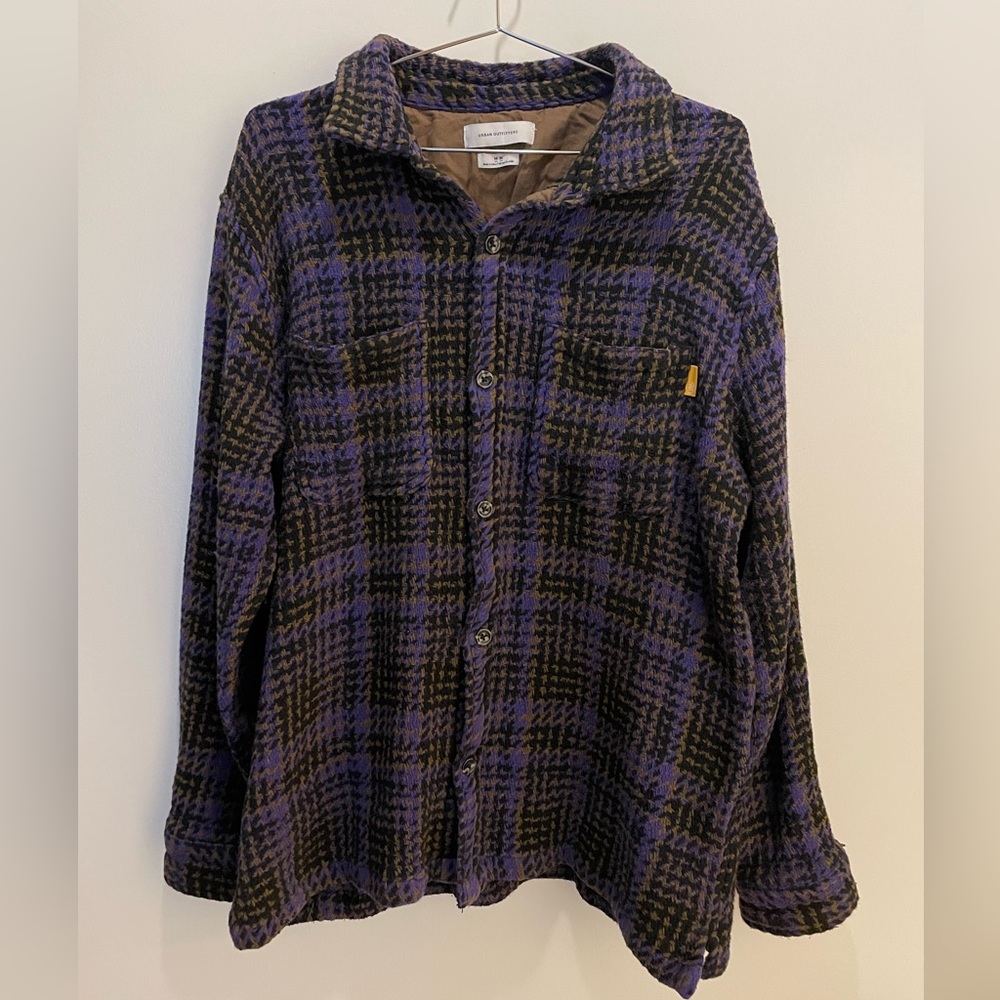 Urban Outfitters Purple and Brown Plaid Shirt Size Medium